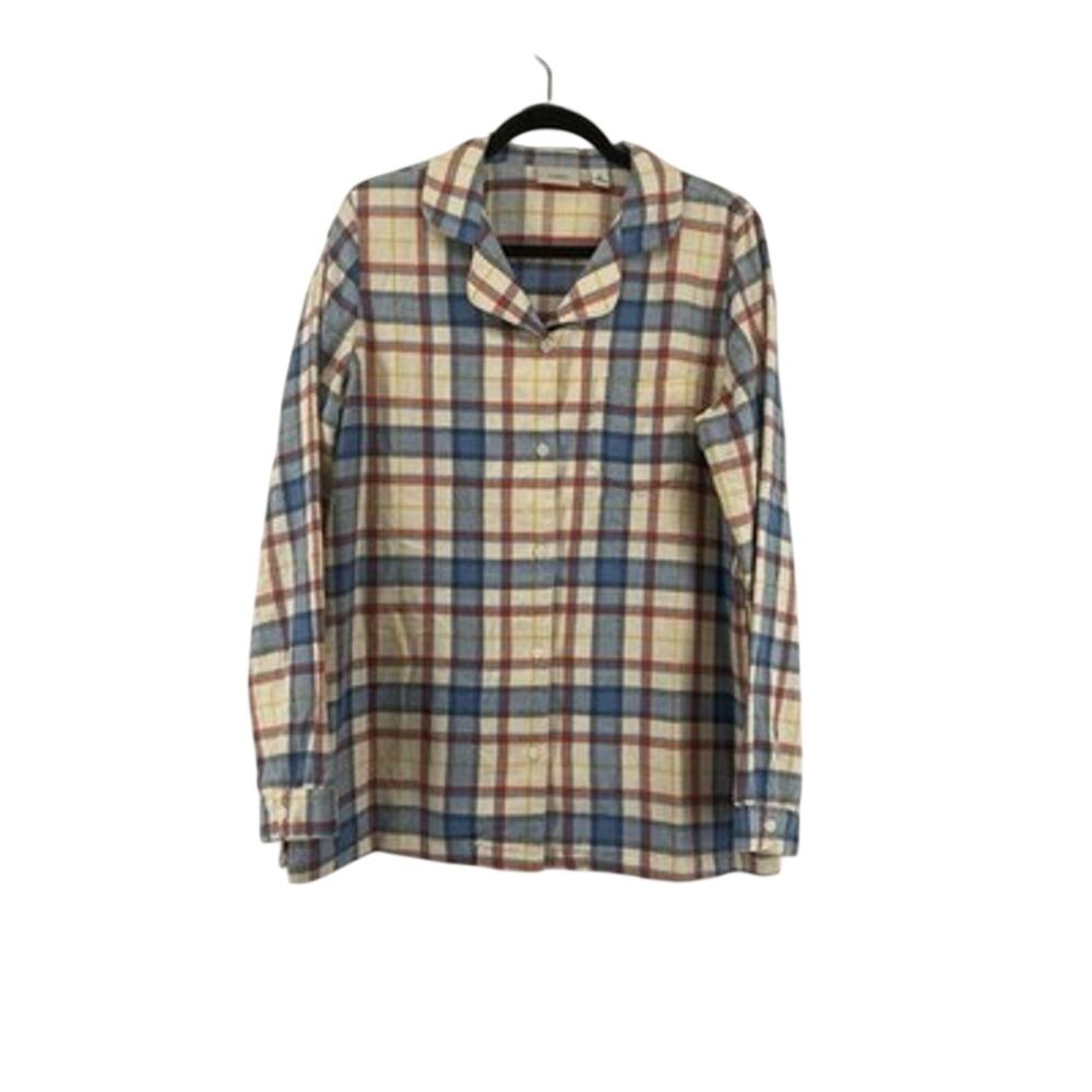 L.L. Bean EUC Women's Scotch Plaid Flannel Pajama Top 100% Cotton (Style 509019)